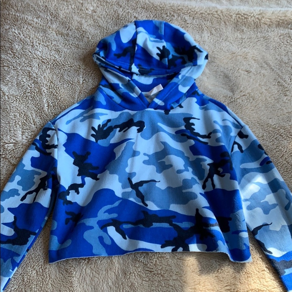 Cropped Blue Camo Hoodie